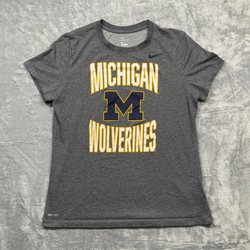 Nike Michigan Wolverines T-Shirt Womens Large Grey Dri-FIT‎ Graphic Tee NCAA